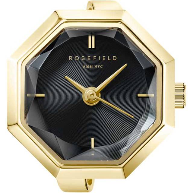 Rosefield Octagon Ring Watch Black Sunray Dial in Gold IP., Gold, Women