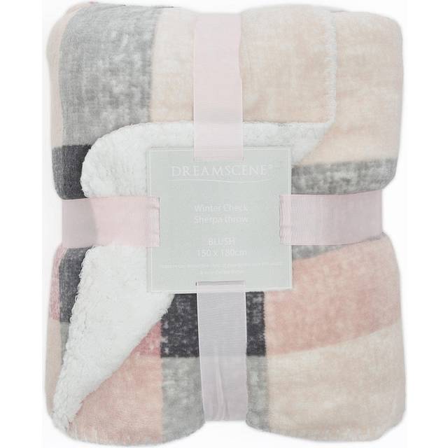 Dreamscene Check Sherpa Flannel Fleece Throw Blanket - Pink