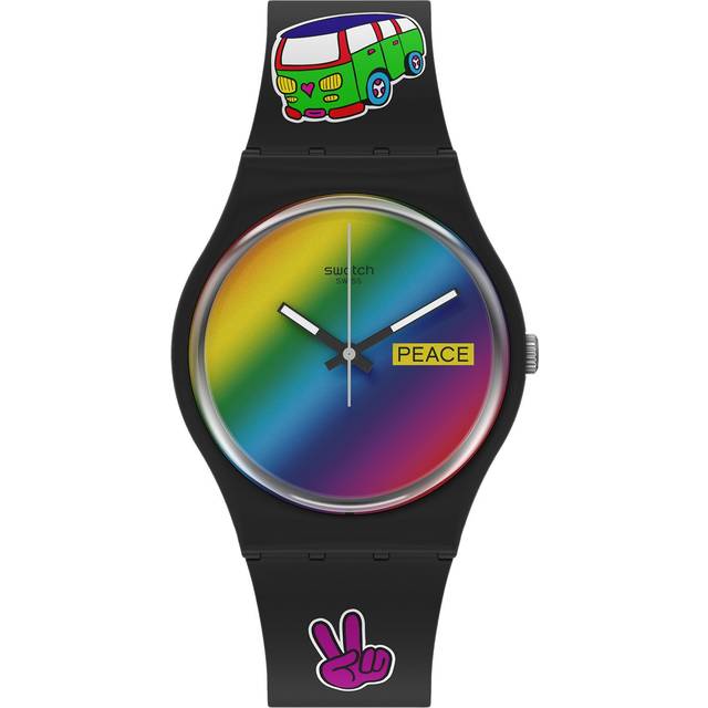 Swatch Gent Bioceramic Go With The Bow Quartz Multi-Coloured Dial Black Silicone Strap Unisex Watch SO31B101