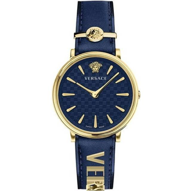 Versace Analog Quartz Damklocka med läderarmband VE8104522, Blå, 38 MM, mode