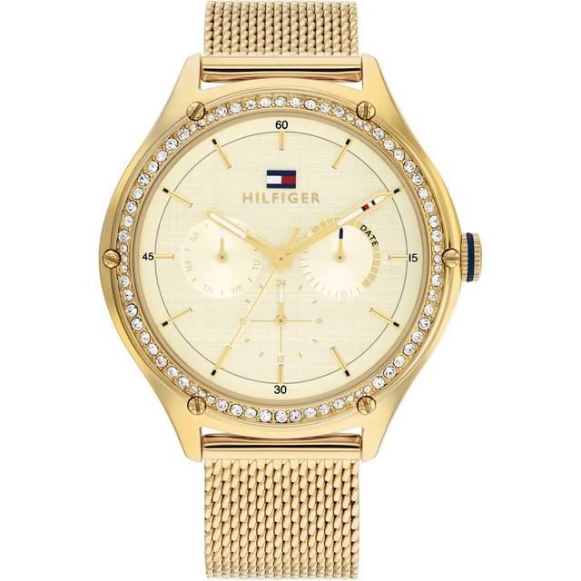 Tommy Hilfiger analog multifunktion kvartsur för kvinnor med armband i rostfritt stål, Guld, armband
