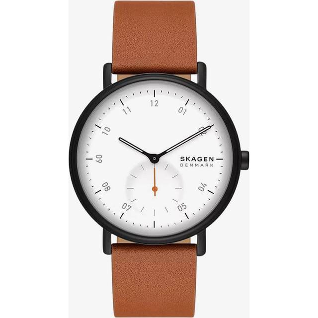 Skagen Kuppel Brown Leather Strap White Dial Quartz SKW6889 Men's Watch