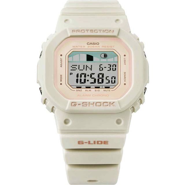 Casio G-SHOCK GLX-S5600-7ER Men's Digital Surf Watch – White Resin Band, Tide Graph, Moon Data