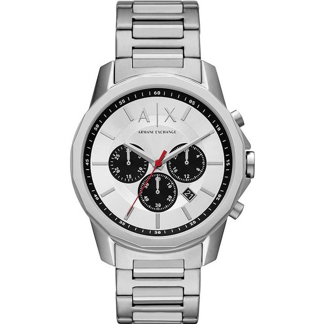 Armani Exchange Silver ton Watch For Men, Quartz Chronograph-rörelse och 44 mm boettstorlek med rostfritt stålrem,Silverton,44 mm