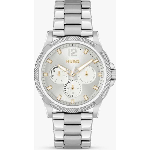HUGO analog multifunktion kvartsur för kvinnor #Impress med rostfritt stålarmband§, Silver/vit, armband