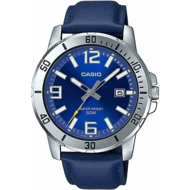 CASIO Leather Band Waterproof Business Style Men Mens Blue Analog MTP-VD01L-2BV - Free