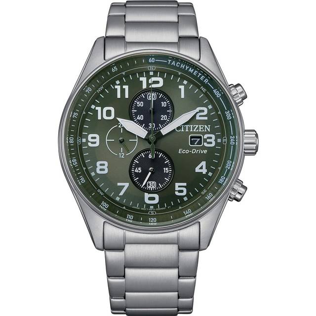 Citizen Ca0770-72x Men's Eco-drive Chronograph Watch, Green Dial, Stainless Steel Bracelet