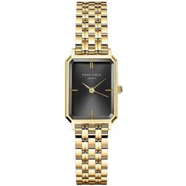 Rosefield Octagon XS Black Sunray Dial in a Gold IP Case and Stainless Steel Bracelet, Black, Women