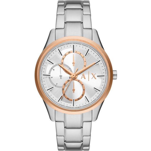 Armani Exchange Reloj Hombre Cuarzo/Multi movimiento 42mm caja con correa de acero AX1870, Plata y oro rosa