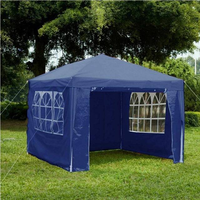 Gr8 Garden Gazebo With Sides Garden Marquee PE Awning Beach Party Camping Tent Canopy 3x3m[Blue], Blue