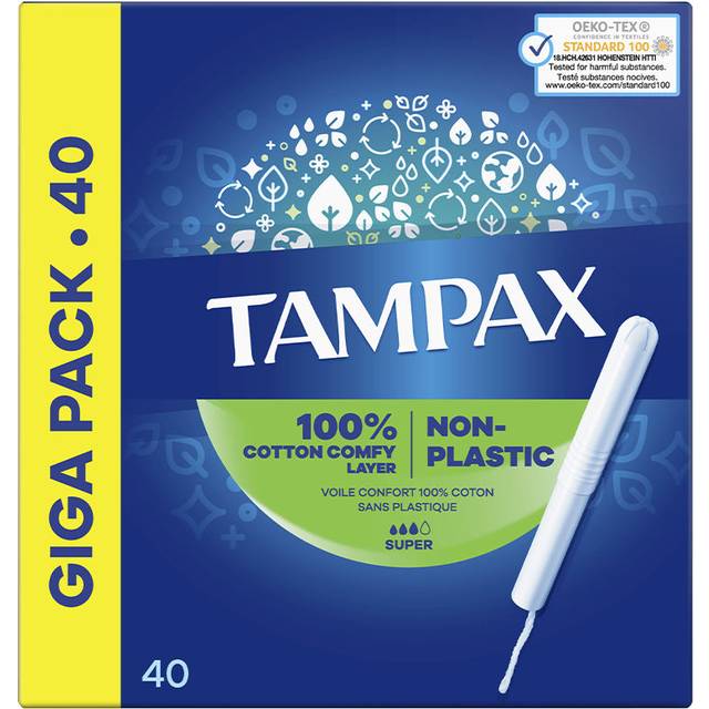 Tampax Super Tamponger Med Pappersapplikator 40x, Läckageskydd, Torr Känsla