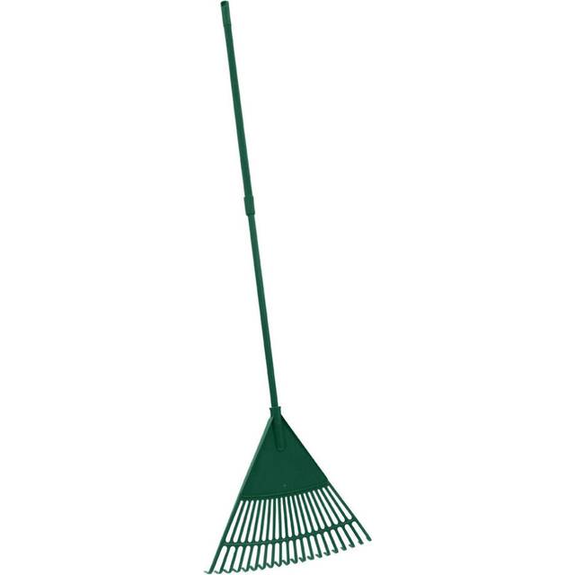 JVL Outdoor Garden Lawn Leaf Rake with Telescopic Handle, Green - Green