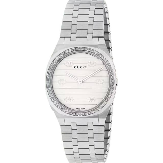 GUCCI 25H Diamond Silver Tone Dial Bracelet Watch