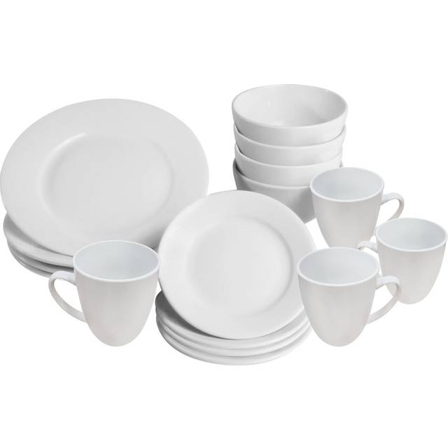 16 Piece White Dinner Set Plates Bowls and Cups Porcelain Dinnerware Set M&W