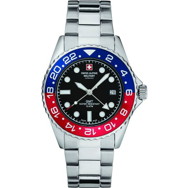 Swiss Alpine Military herrklocka, GMT, analogt kvartsurverk, 7052 rostfritt stål