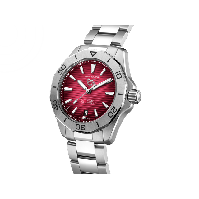 TAG Heuer Aquaracer Professional 200 Calibre 5 Automatic 40 mm Watch - Red Dial - Steel Band and Case