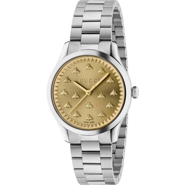 Gucci Womens YA1265035 G-Timeless Gold Dial Ladies Watch - Silver - One Size