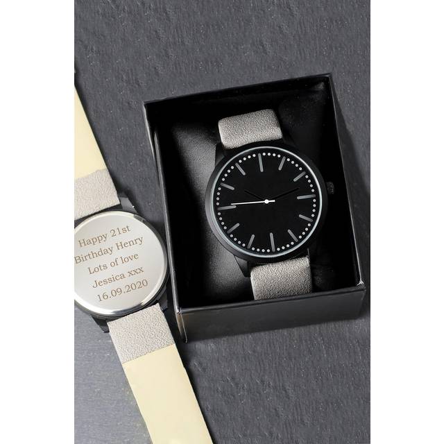 Personalised Men's Black Dial on a Grey Strap Watch