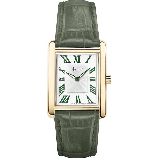 Accurist Ladies' Rectangle 26mm Dial Green Leather Strap Watch