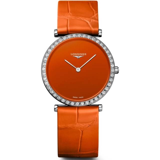 Longines Ladies La Grande Classique Orange Diamond Bezel Watch L4.523.0.92.2