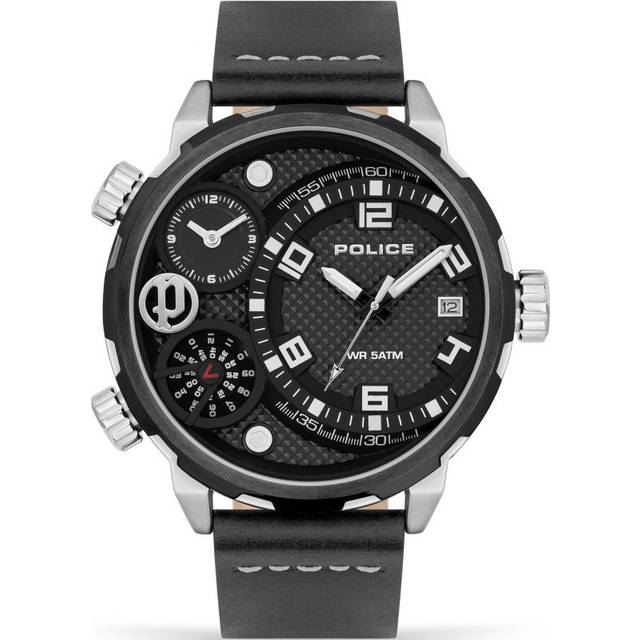 Police Ray Multi Dial Black Leather Strap Watch
