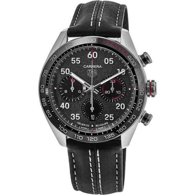 TAG Heuer Carrera Porsche Chronograph Special Edition Calibre HEUER02 Automatic 44 mm Watch - Black Leather Band - Steel & Ceramic Case