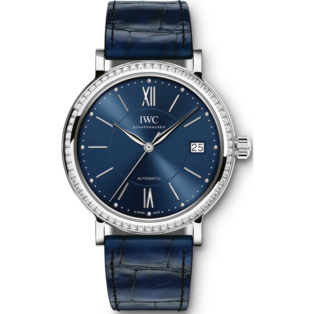 Iwc Schaffhausen Womens Blue Iw458111 Portofino Stainless-steel, Diamond and Leather Automatic Watch 37mm
