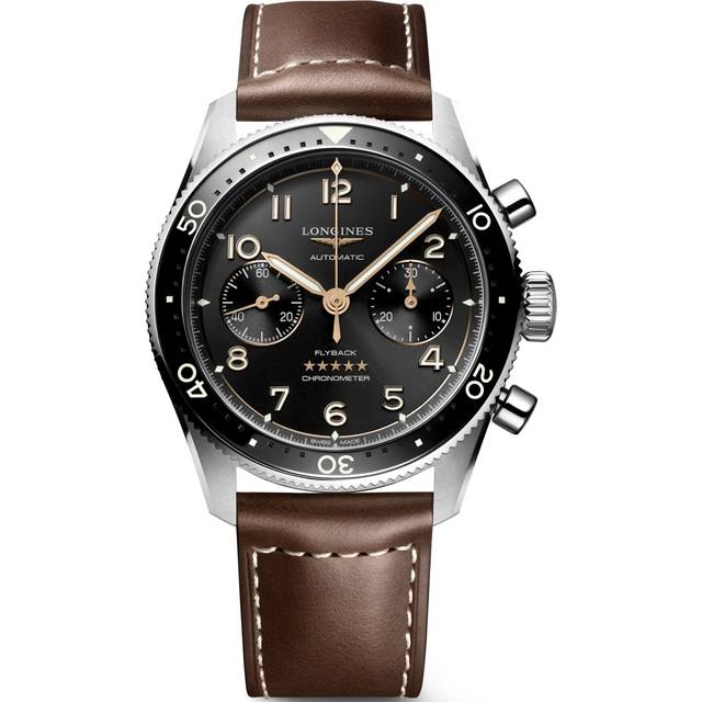 Spirit Flyback 42mm Steel Brown Leather Strap Black Sunray Dial