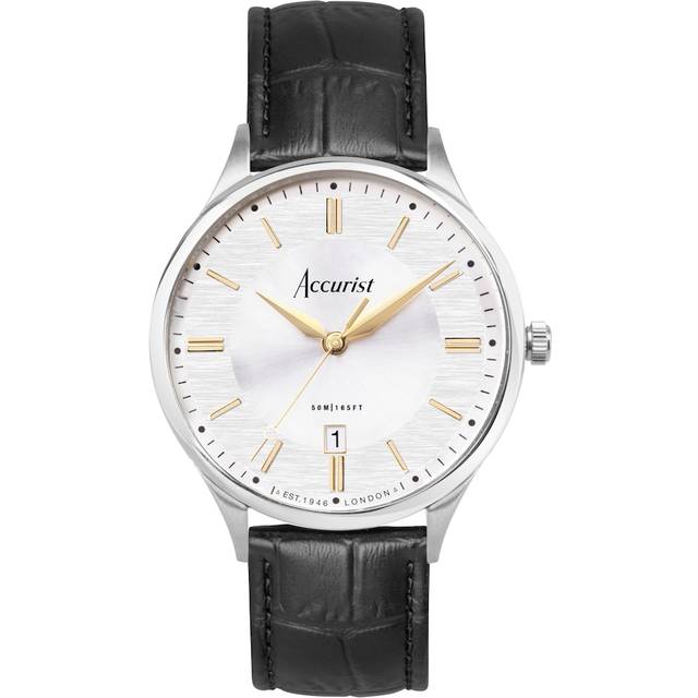 Accurist Men's Classic 37mm Dial Black Leather Strap Watch