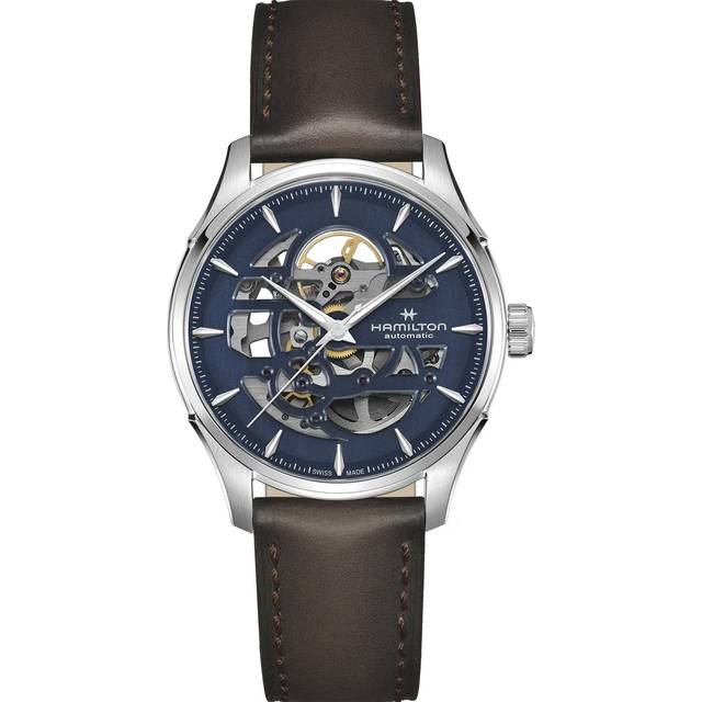 Hamilton Jazzmaster Skeleton Leather Strap Blue Dial Automatic H42535541 Men's Watch blue