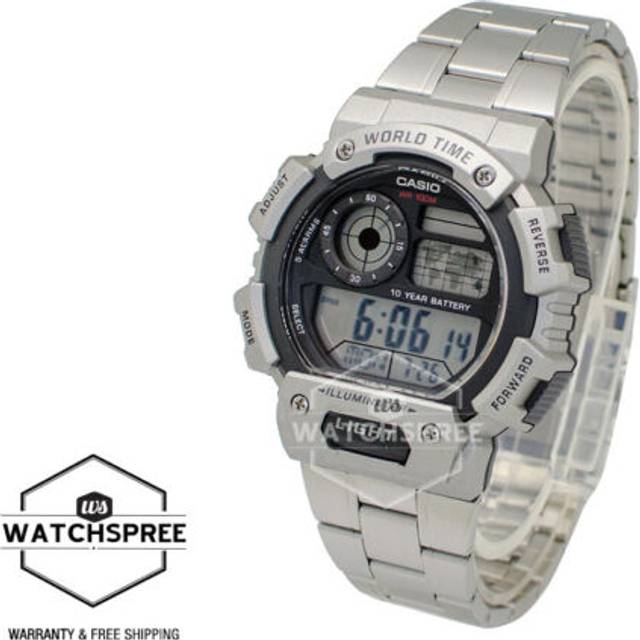 Mens wristwatch casio ae-1400whd-1avdf stainless steel chrono alarm sub 100mt