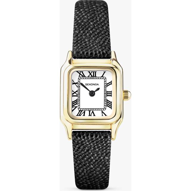 Sekonda 40557 Women's Square Roman Numeral Leather Strap Watch, Black