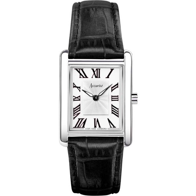 Accurist Ladies' Rectangle 26mm Dial Black Leather Strap Watch