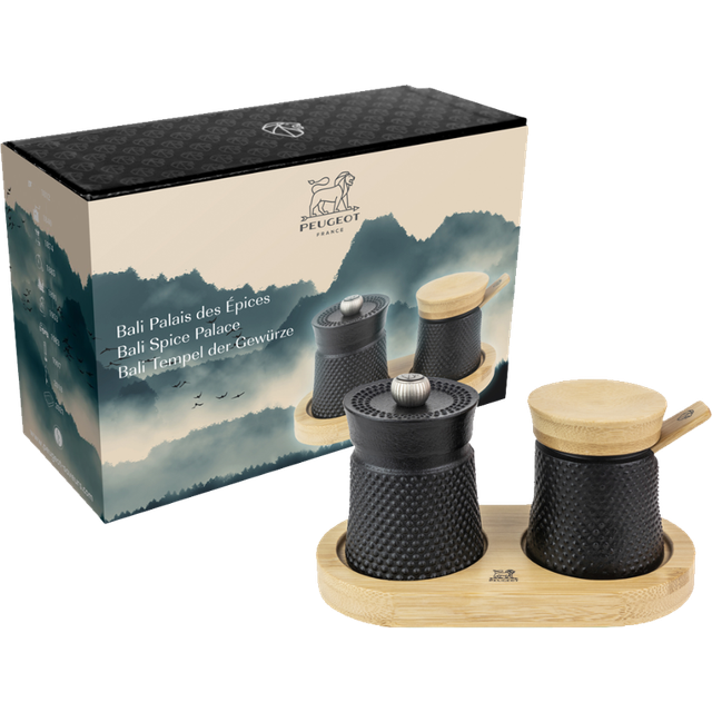 Peugeot Bali Spice Palace Cast Iron & Bamboo Pepper Mill Set, Matt Black
