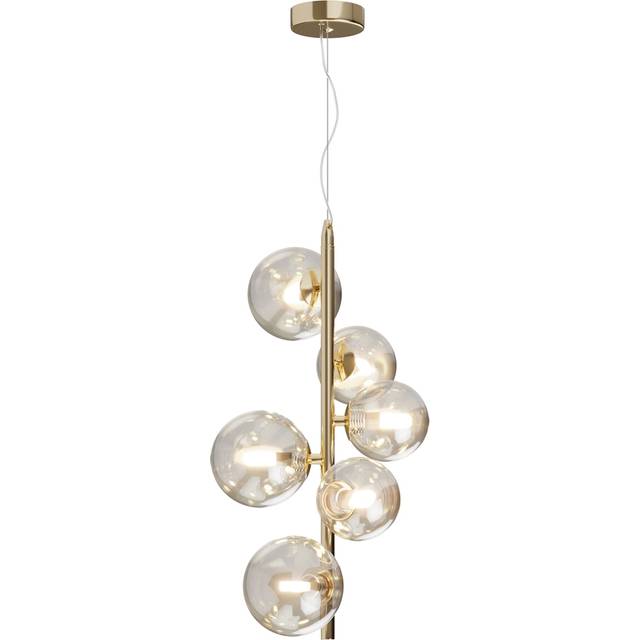 Maytoni Dallas Modern 6 Light Globe Pendant Ceiling Light Gold, Cognac Shade, G9