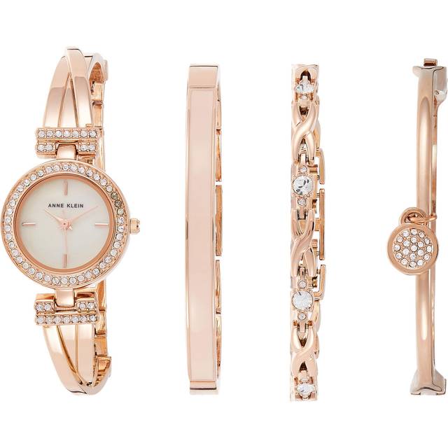 Anne Klein Women&#39;s Premium Crystal Accented Bangle Watch and Bracelet