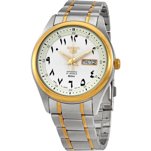 Seiko 5 Two Tone Stainless Steel White Arabic Dial Automatic SNKP22 SNKP22J1 SNKP22J Men's Watch