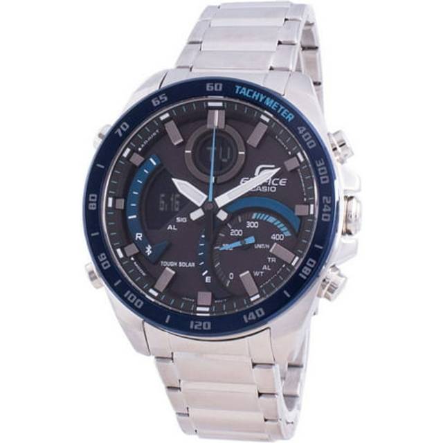 CASIO Waterproof EDIFICE Sapphire Crystal Mens Silver Analog/Digital Combo ECB-900DB-1B - Free