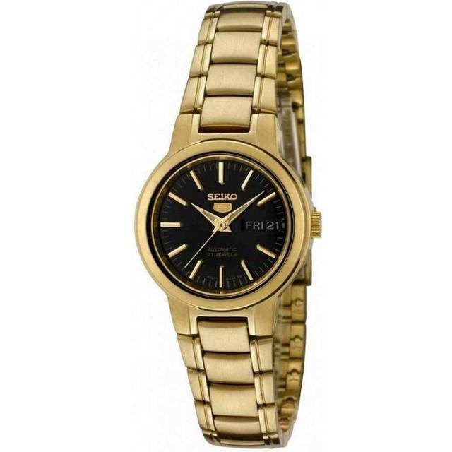 Seiko 5 Gold Tone Stainless Steel Black Dial 21 Jewels Automatic SYMK22K1 Women&#39;s Watch