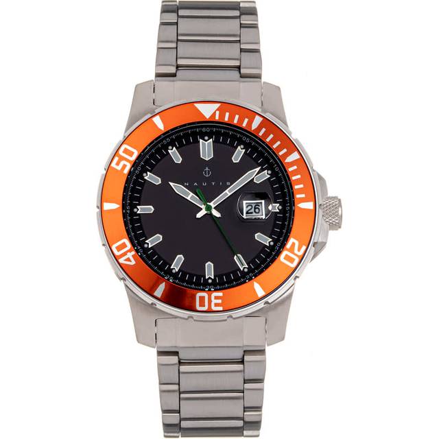 Nautis Mens Admiralty Pro 200 Bracelet Watch w/Date - Orange Stainless Steel - One Size