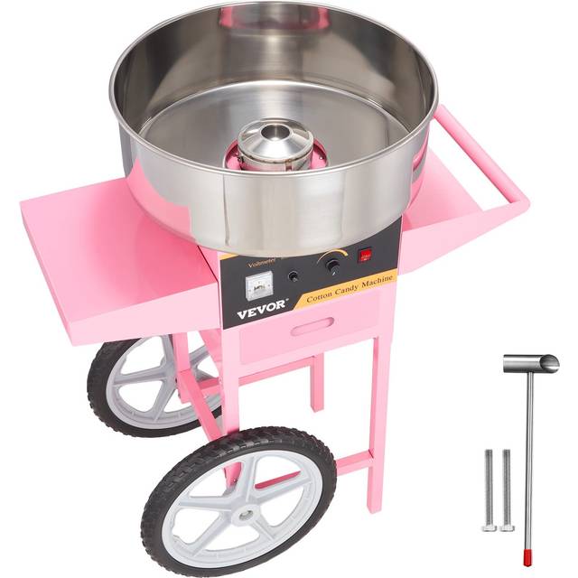 VEVOR Sockervaddsmaskin kommersiell vagn 1000W Skålkapacitet 57g, mjuk sockervaddsmaskin Temperaturjusterbar mellan ca 95-233 ° C för festkarneval utomhusevenemang