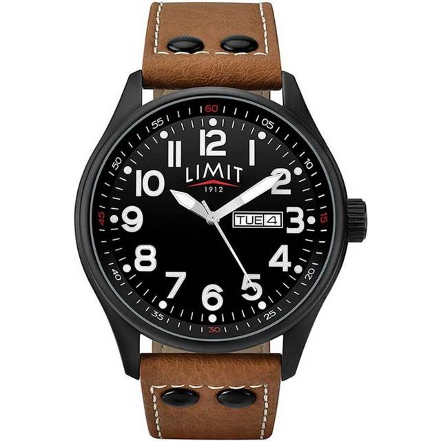 Limit Men's Pilot Black Dial Brown Polyurethane Strap Watch