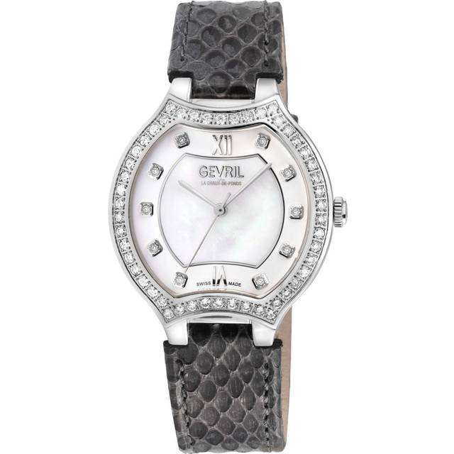 Womens Lugano Swiss Diamond , White MOP Dial, 316L Stainless Steel Case, Genuine Italian Handmade Leather Strap Swiss Quartz Watch - One Size