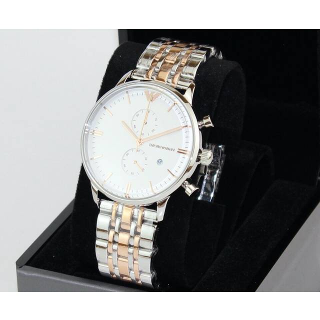 Emporio Armani Classic Men's WatchÂ¦Chronograph White DialÂ¦Dual Tone StrapÂ¦AR0399 - Multicoloured