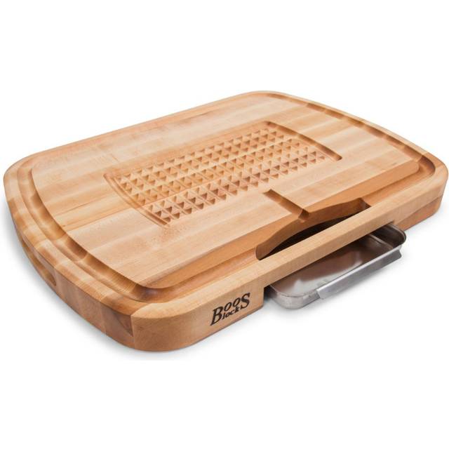Boos Blocks Pro Chef-Carver Carving Board 61x46x6cm with Juice Groove & Stainless Steel Tray - Maple Wood