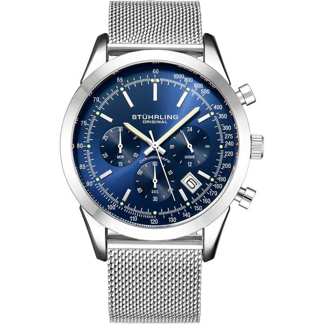Rialto Chronograph Watch Quartz With Tachymeter 44mm Case Mesh Bracelet - Blue - One Size