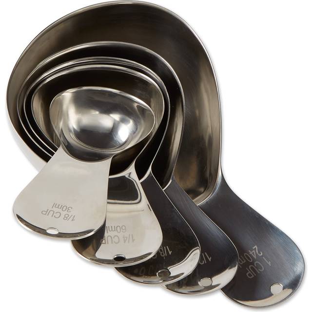 RSVP International Endurance Stainless Steel Oval Measuring Cups  Set of 4 | 1/8 Cup to 1 Cup Measurements | Nest for Easy Storage | Dishwasher Safe |
