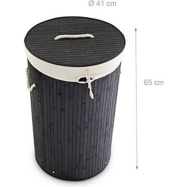 Folding Round Laundry Basket, 41 cm Diameter, 65 cm Tall, Foldable, Volume of 80 l, with Cotton Laundry Sack, Black - Relaxdays