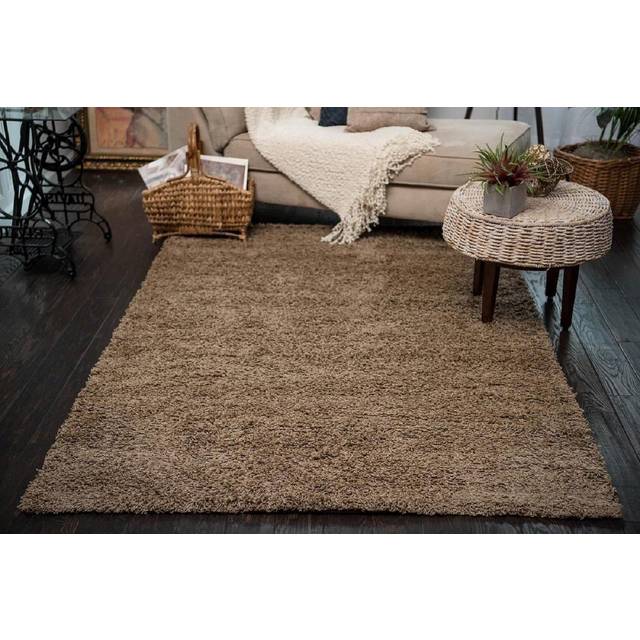 Soft Fluffy 5cm Thick Pile Shaggy Area Rugs for Living Room, Bedroom - Beige - 60cm x 220cm