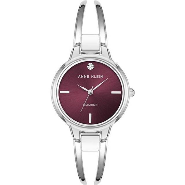 Anne Klein Women's Diamond Accented Open Bangle Watch in Silver-Tone/Burgundy